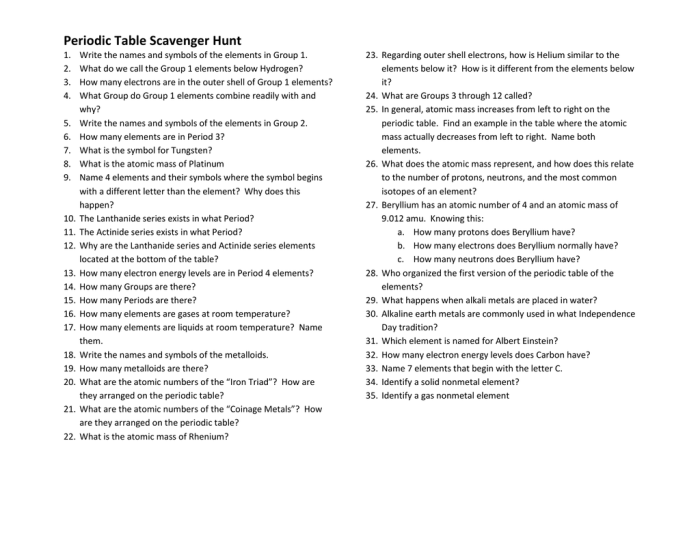 Periodic table scavenger hunt answer key