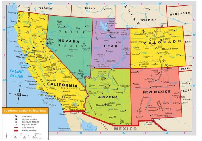 States and capitals of the southwest